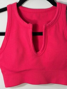 Hot Pink Ribbed Seamless Workout Set Crop Tank & Leggings Women’s S